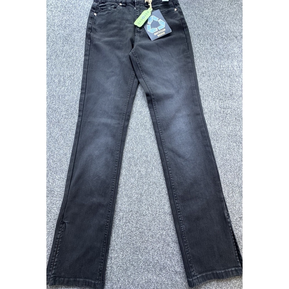 Indigo Rein Jeans Womens 5 Black Denim Slit Skinny High Rise Full Length New